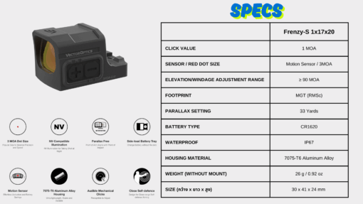 กล้องจุดแดง Vector Optics Frenzy-S 1x17x20 Red Dot Sight Aspheric Lens - Image 9