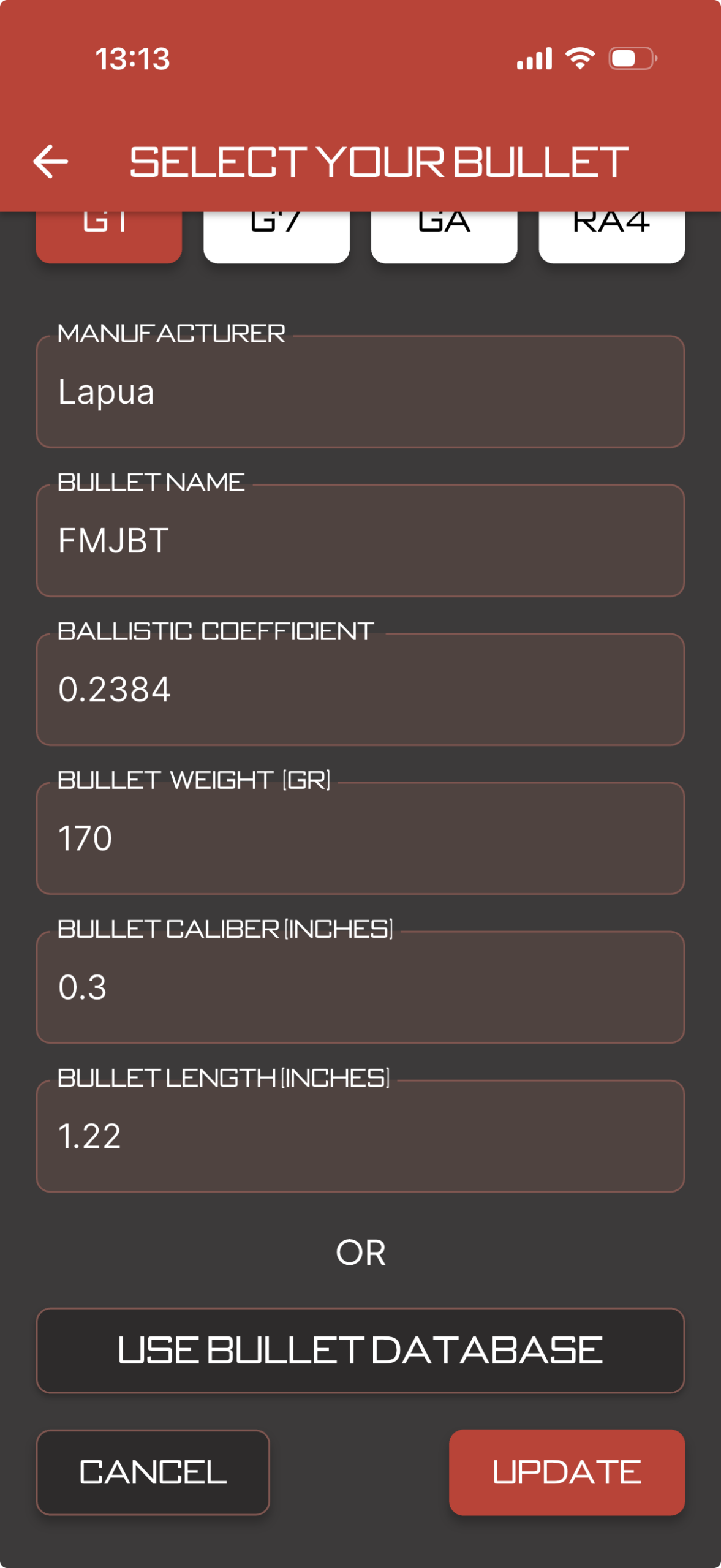 Element Ballistics App ขั้นตอนที่ 2 เลือกกระสุนจากฐานข้อมูล