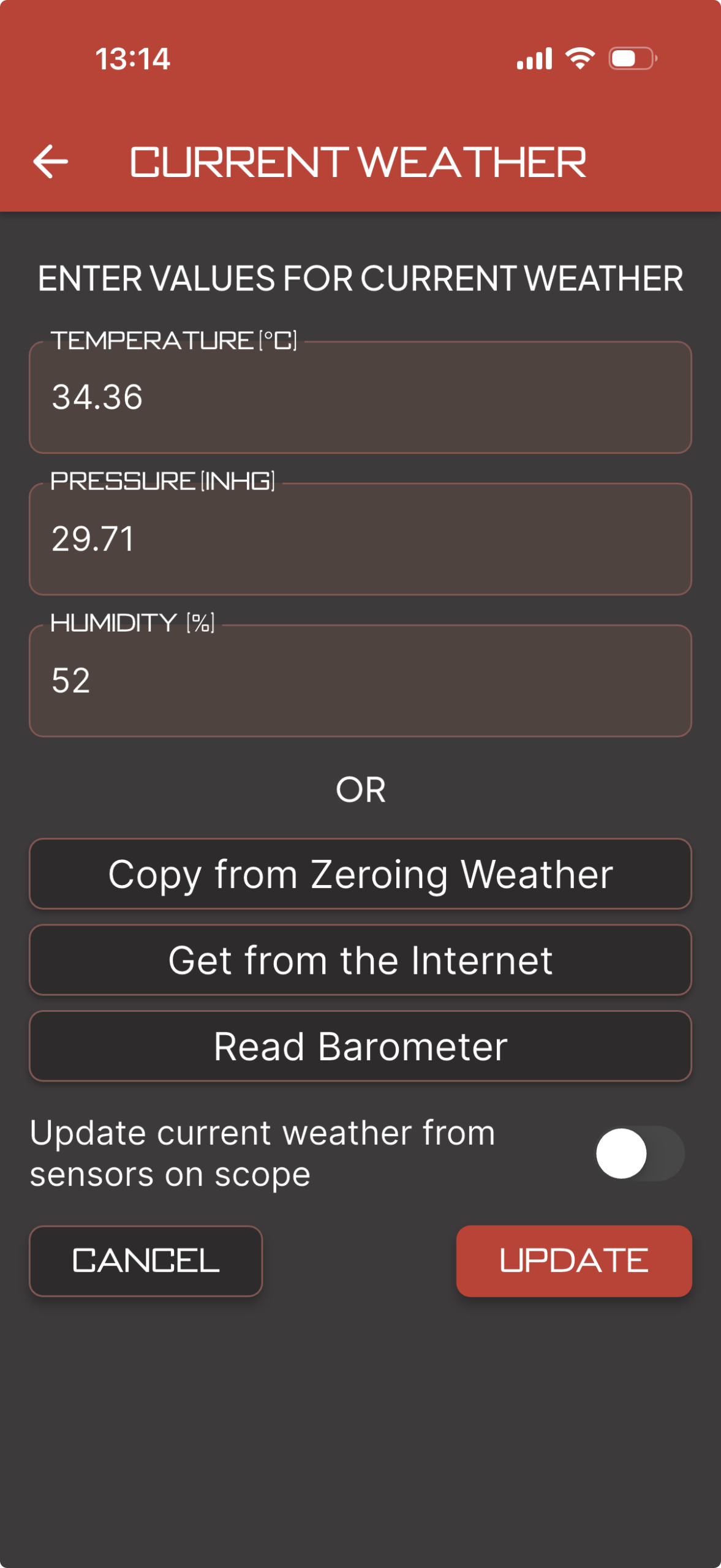 Element Ballistics App ขั้นตอนที่ 3 ตั้งค่าสภาพอากาศ