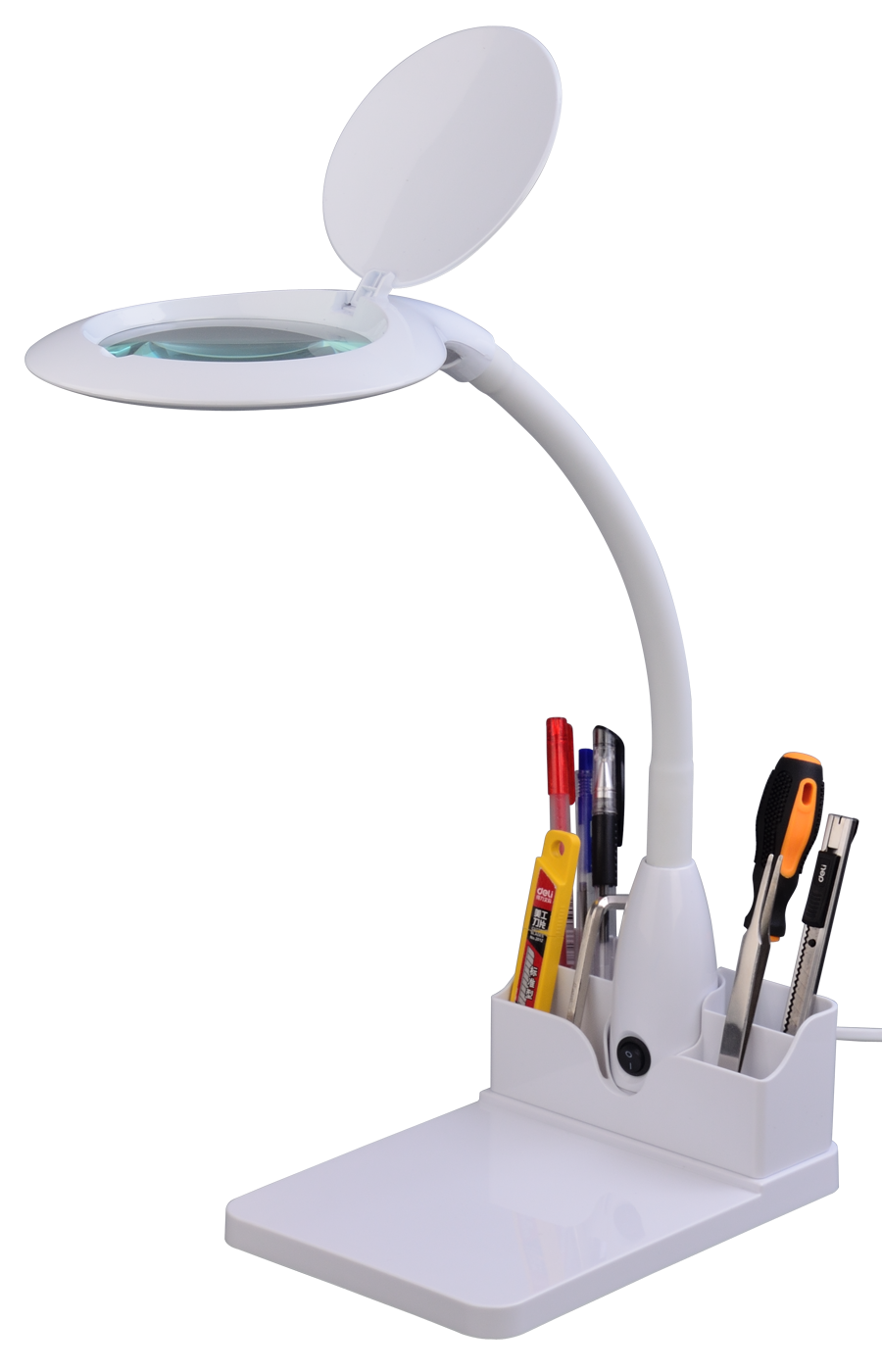 แว่นขยายตั้งโต๊ะ Intbright 4" 5x ไฟ LED พร้อมช่องใส่ของ