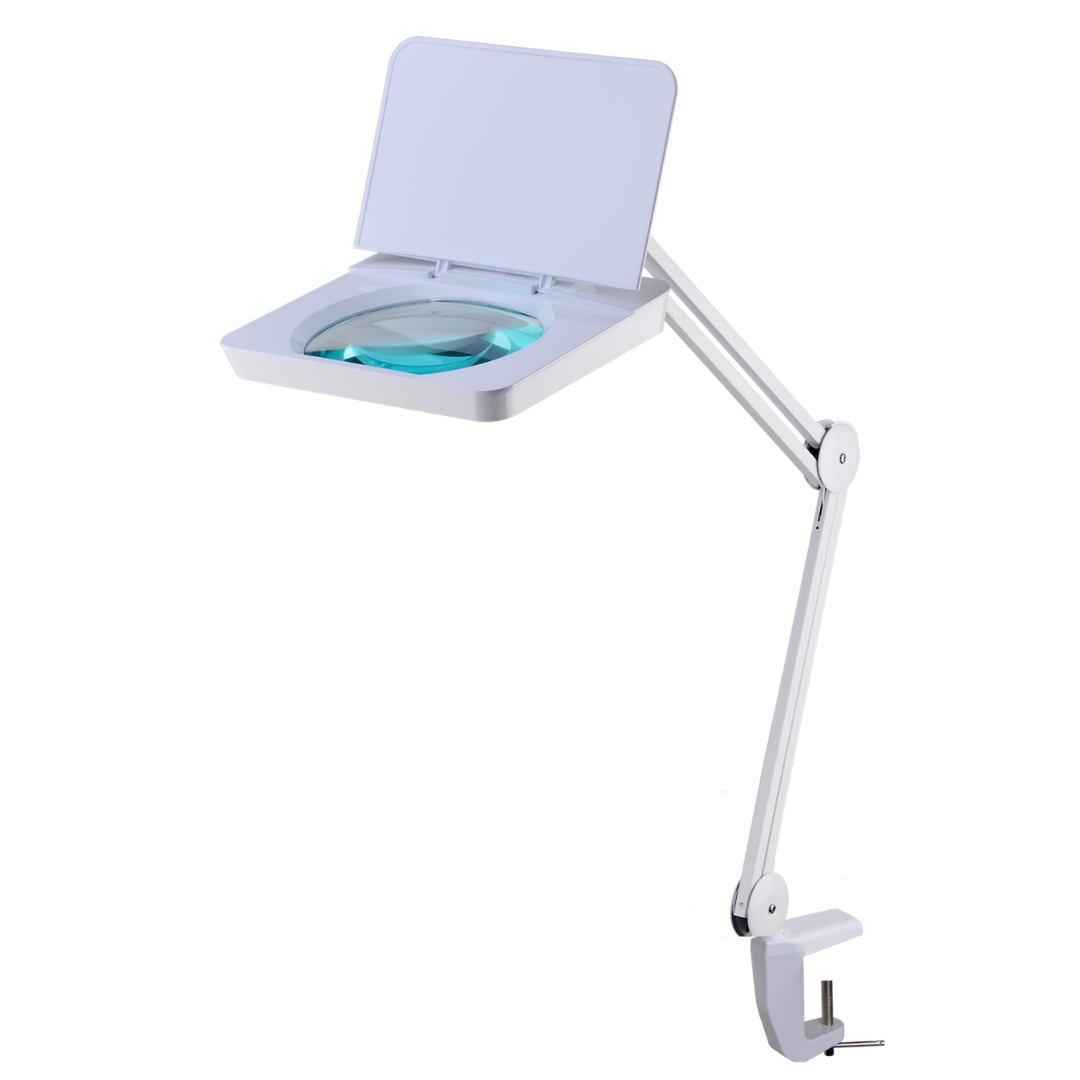 แว่นขยายติดโต๊ะทรงเหลี่ยม Intbright 5x ไฟ LED พร้อมฝาปิด